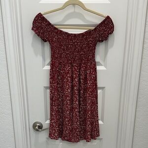 Floral Off-Shoulder Mini Dress - Red